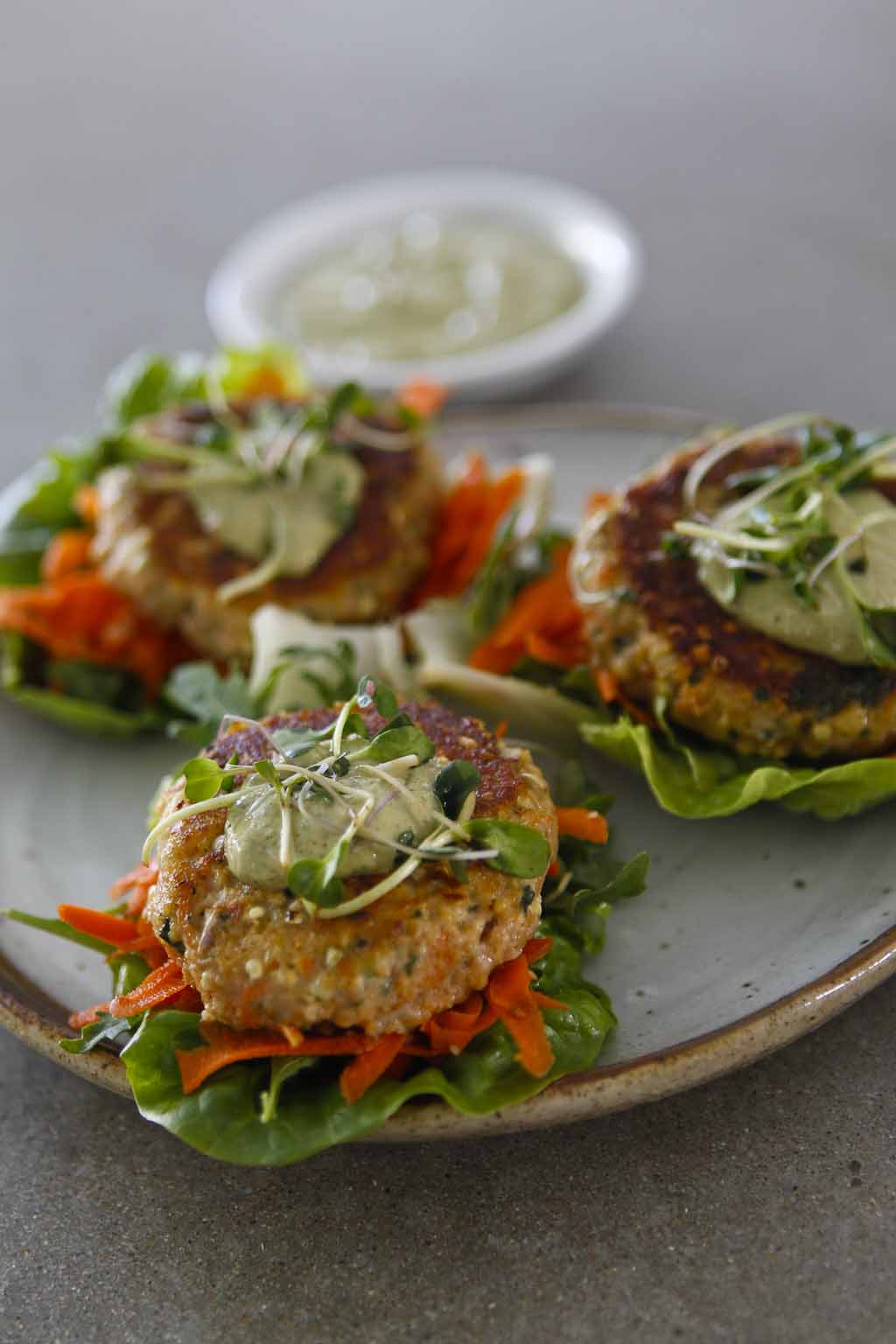 Thai Snapper Burgers with Green Tahini Sauce